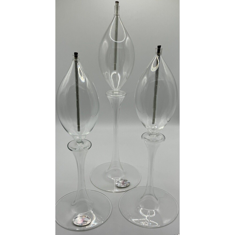 VNTG Firelight Glass Waterlily Oil Candles - trio -11”, 11”, 13”